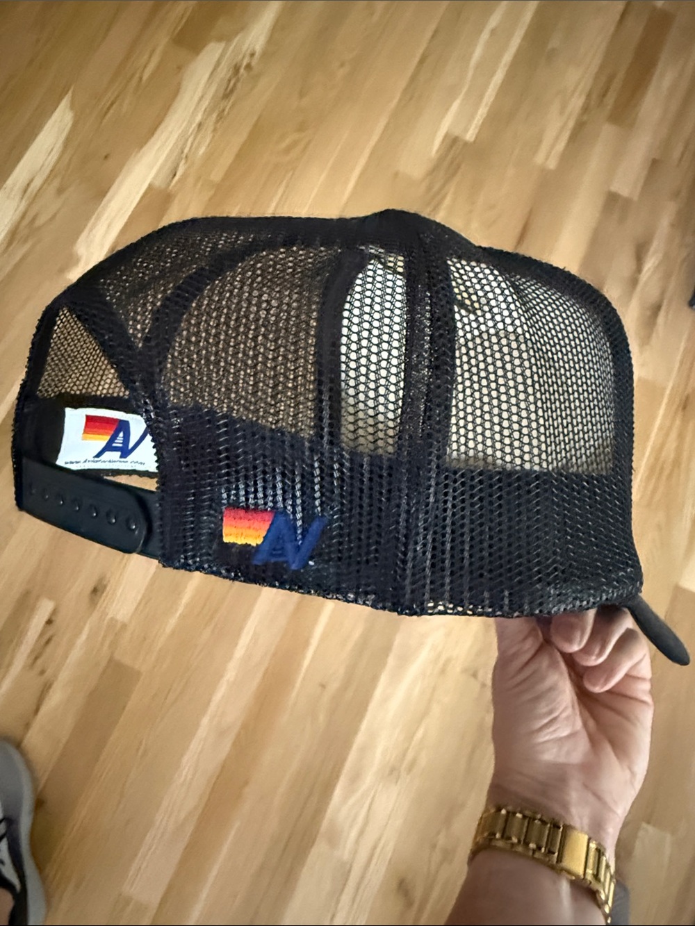 Aviator Nation Black Trucker Hat with Rainbow Mountain Patch - Picture 3 of 5